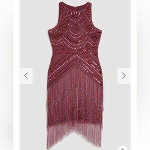 KAREN MILLEN Halter Neck Beaded Fringe Mini Dress